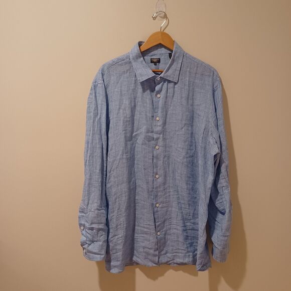 FAHERTY Shirt Reserve Linen Button Up Top Azure Glen Blue Plaid Preppy Size 2XL - Picture 4 of 10